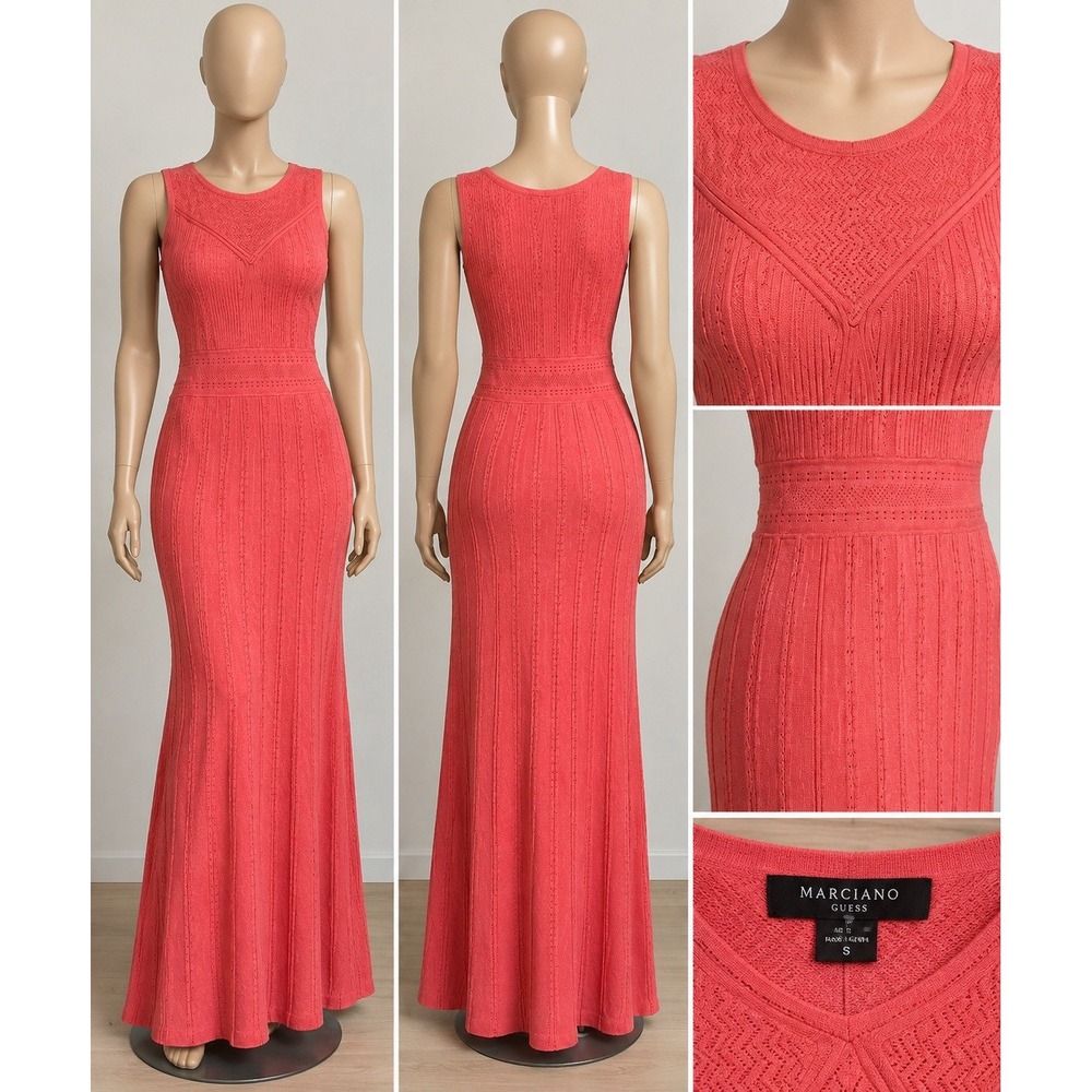 NWT Marciano By GUESS Coral Pink Knit Fit & Flare Midi Dress w/ Slip Size S